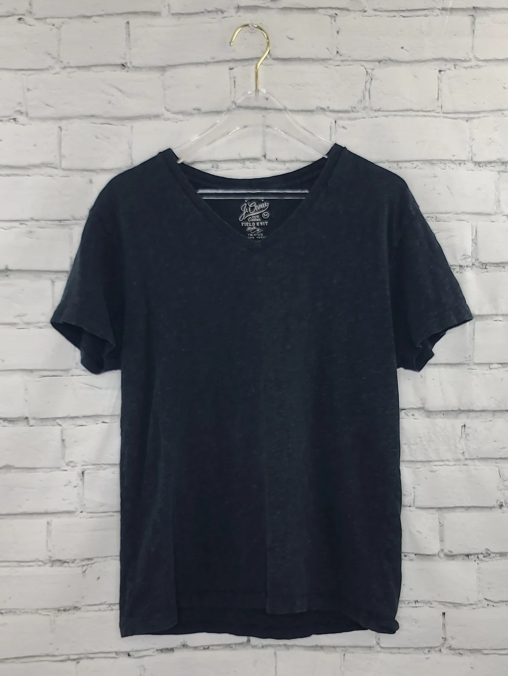 J Crew Mens' Soft Knit Cotton V-Neck Relaxed Field Knit Short Sleeve Tee Black